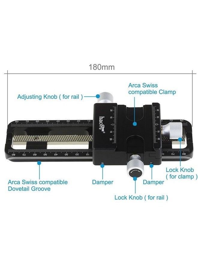 Haoge - MFR-180 Macro Focusing Rail Rack Slider for Precision Focus Stacking Stack Nodal Slide Macro Close-up Close Up Photography Built-in Arca Swiss Type Quick Release Clamp and Arca Dovetail Groove - Image 1