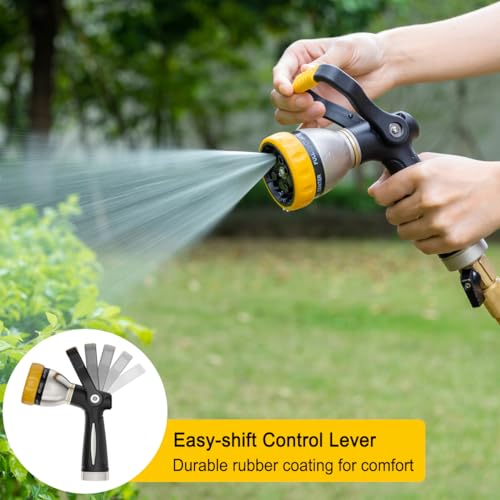 FANHAO Heavy Duty Fireman's Hose Nozzle, Metal Water Nozzle with 8 Spray Patterns, High Pressure Garden Hose Sprayer with Lever Control and Non-Slip Grip to Water Plants & Lawns, Wash Cars & Clean - Image 3