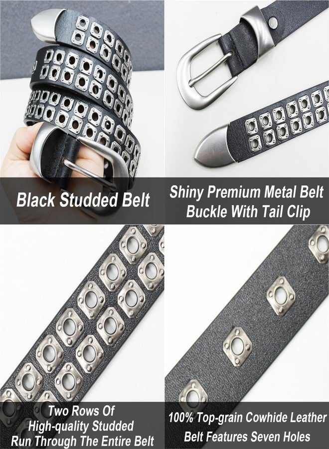 EVERBLTING Studded Belt Genuine leather Punk Belt Y2k Goth Mens Black Belts Holes Black Studded Belts For Women Mens 105 - Image 3