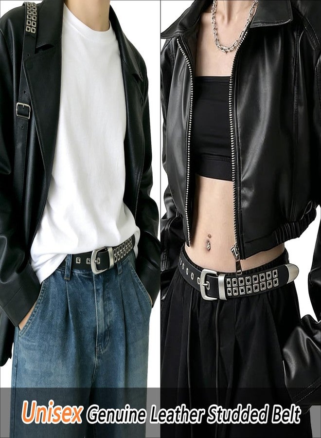 EVERBLTING Studded Belt Genuine leather Punk Belt Y2k Goth Mens Black Belts Holes Black Studded Belts For Women Mens 105 - Image 2