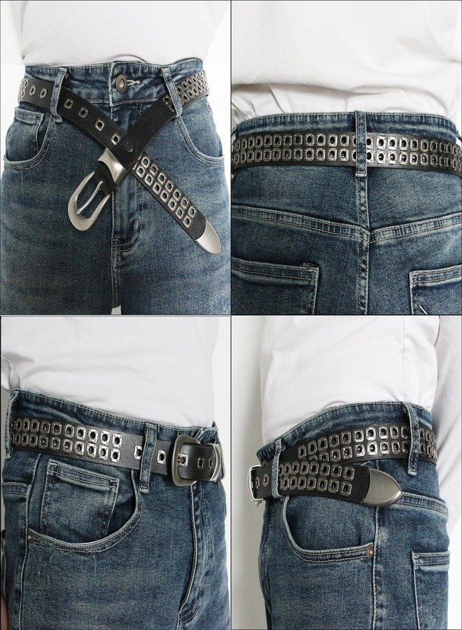 EVERBLTING Studded Belt Genuine leather Punk Belt Y2k Goth Mens Black Belts Holes Black Studded Belts For Women Mens 105 - Image 5