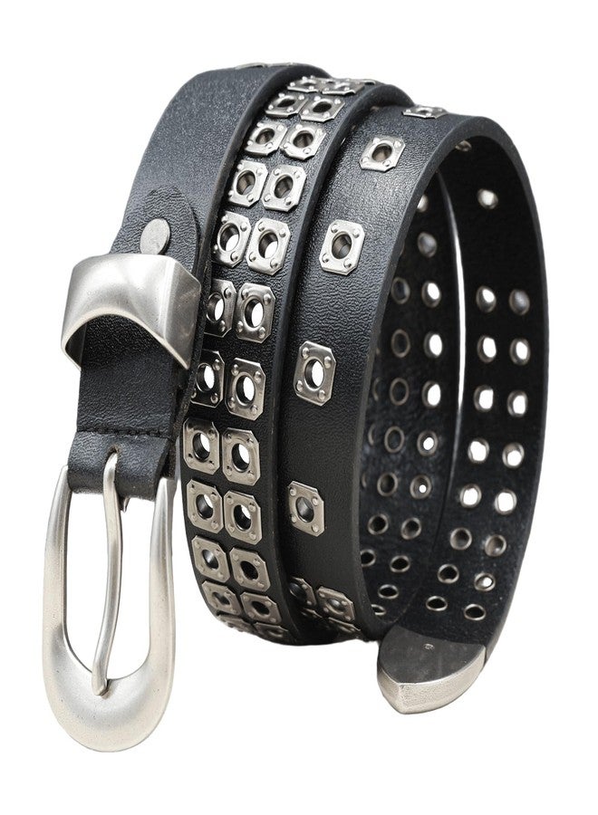 EVERBLTING Studded Belt Genuine leather Punk Belt Y2k Goth Mens Black Belts Holes Black Studded Belts For Women Mens 105 - Image 1