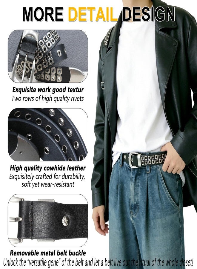 EVERBLTING Studded Belt Genuine leather Punk Belt Y2k Goth Mens Black Belts Holes Black Studded Belts For Women Mens 105 - Image 4