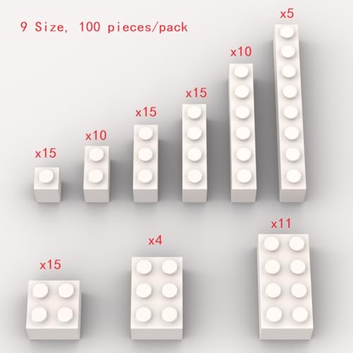 YUJHITP 100 Piece White Bulk Assortment 9 Size White Classic Building Blocks Compatible with Lego A0001 - Image 5