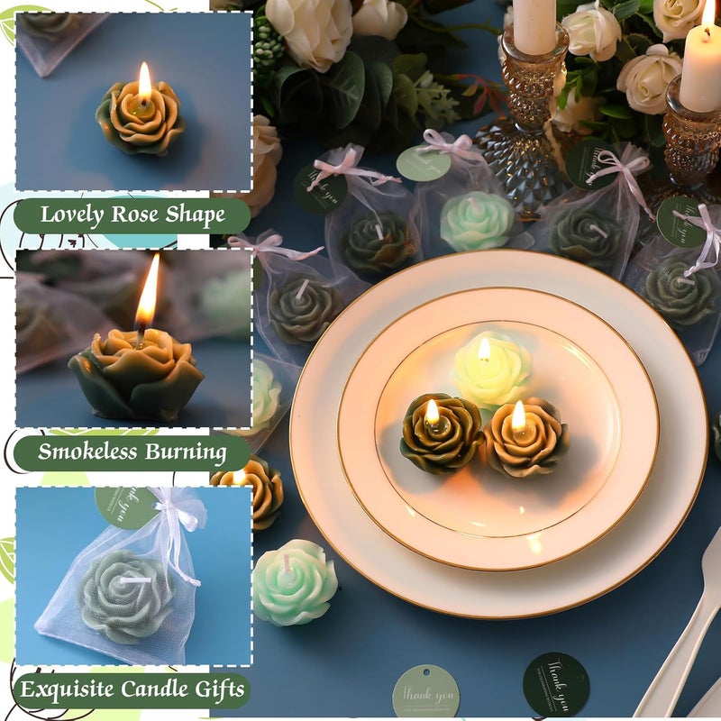 Treela 24 Set Flower Candles Wedding Favor for Guests Mini Sage Green Rose Shaped Tealight Candles for Return Gift Wedding Birthday Bridal Shower Housewarming Party - Image 3