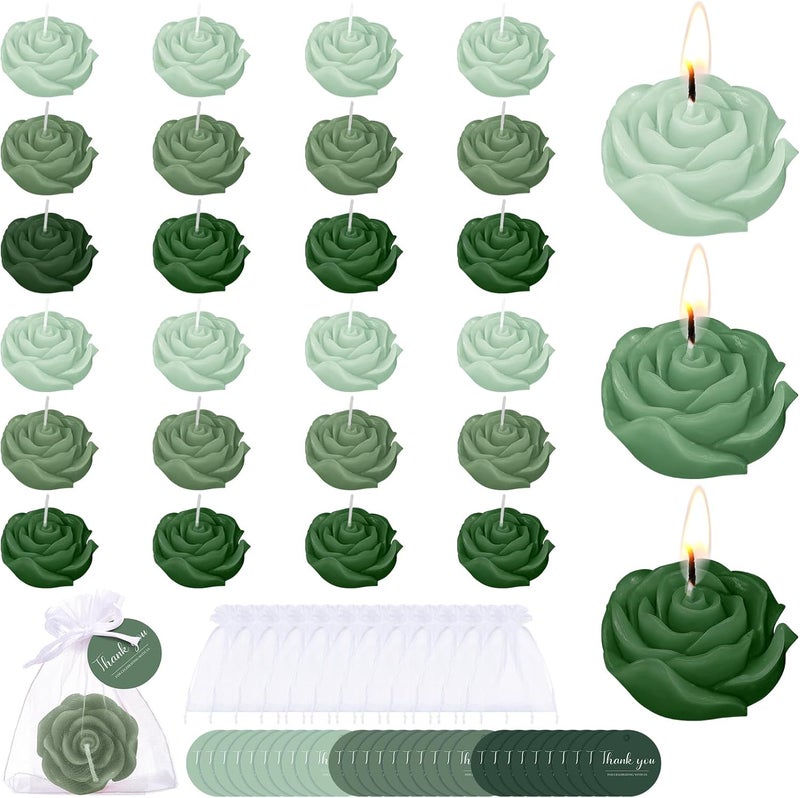 Treela 24 Set Flower Candles Wedding Favor for Guests Mini Sage Green Rose Shaped Tealight Candles for Return Gift Wedding Birthday Bridal Shower Housewarming Party - Image 1