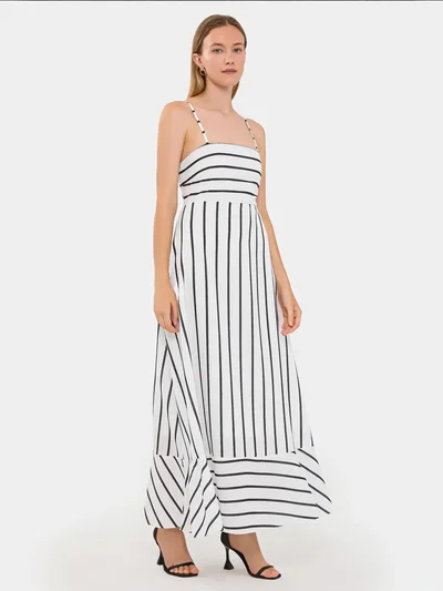 HICCUP Striped Tiered Maxi Dress with Spaghetti-Strap