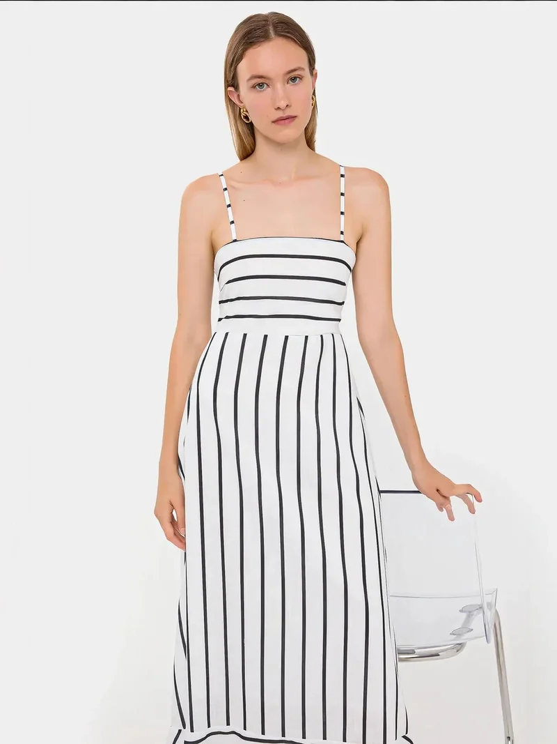 HICCUP Striped Tiered Maxi Dress with Spaghetti-Strap