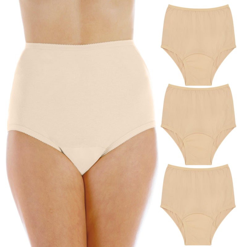 Wearever Womens Cotton Comfort Incontinence Panties for Bladder Control with Regular Absorbency  Reusable  Washable Leak Proof Underwear for Women Pack of 3 Beige 2X Fits Hip Sizes 4548