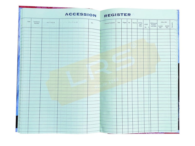 LRS Library Accession Register for Schools/Colleges/Libraries - 140 Pages Single - 30 Entries per Page - 34x21 cm - 75 GSM Ledger Paper - Image 1