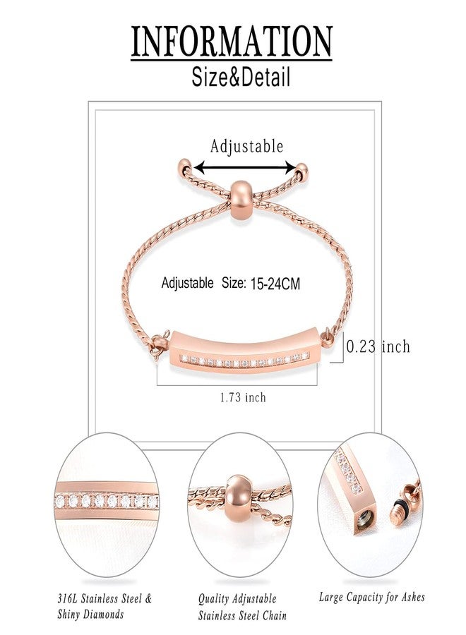 Hearbeingt Memorial Ashes Bracelet,Cremation Jewelry Urn Bracelet for Ashes Adjustable Classic Crystal Keepsake Bangle for Women(Rose Gold) - Image 2