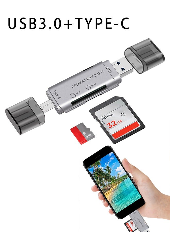 العلامة التجارية: جيسودا قارئ بطاقات SD/TF بمنفذي USB 3.0 وUSB-C، بفتحتين، سرعة عالية 120MB/s، متوافق مع سعة 512 جيجابايت، يعمل فور التوصيل، لأجهزة MacBook وWindows وiPhone 15/16 وAndroid والكاميرات - Image 1