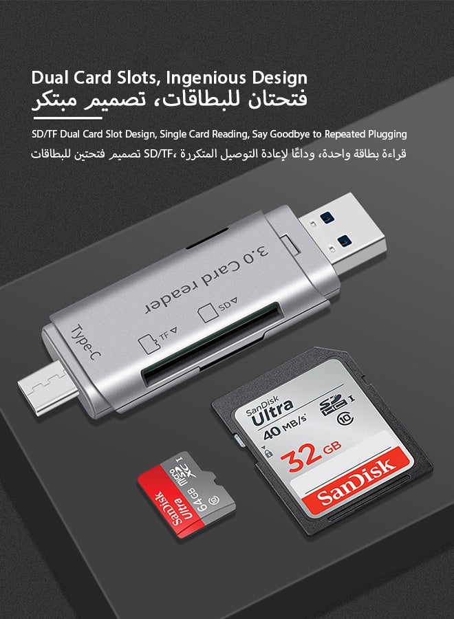 العلامة التجارية: جيسودا قارئ بطاقات SD/TF بمنفذي USB 3.0 وUSB-C، بفتحتين، سرعة عالية 120MB/s، متوافق مع سعة 512 جيجابايت، يعمل فور التوصيل، لأجهزة MacBook وWindows وiPhone 15/16 وAndroid والكاميرات - Image 3