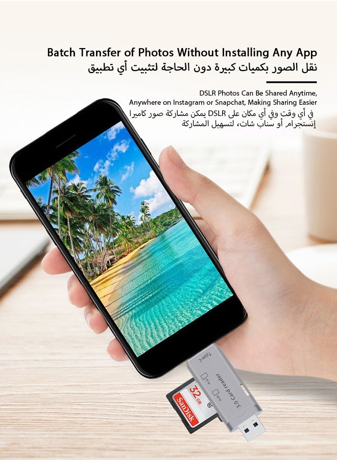 العلامة التجارية: جيسودا قارئ بطاقات SD/TF بمنفذي USB 3.0 وUSB-C، بفتحتين، سرعة عالية 120MB/s، متوافق مع سعة 512 جيجابايت، يعمل فور التوصيل، لأجهزة MacBook وWindows وiPhone 15/16 وAndroid والكاميرات - Image 5