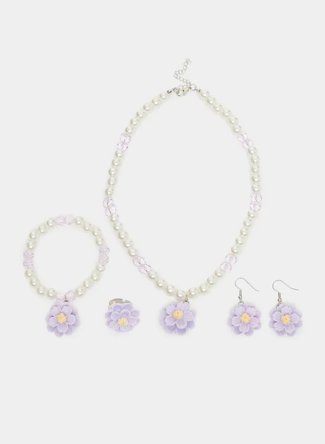 ستايلي مجموعة من 4 اعقاد خرز وخاتم مع سوار يد وأقراط