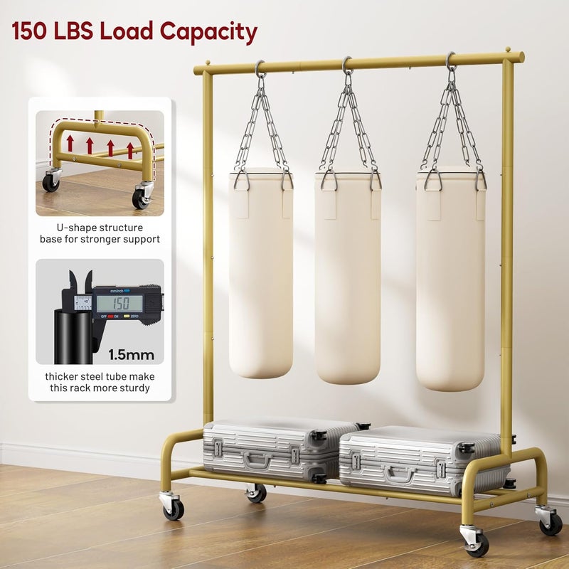 Sleeping Lamb Heavy Duty Clothes Racks for Hanging Clothing Rack, 43" Wide Rolling Garment Rack Metal Wardrobe Rack with Wheels Closet Hanger Rack for Coats, Shirts, Dress (Gold) - Image 5