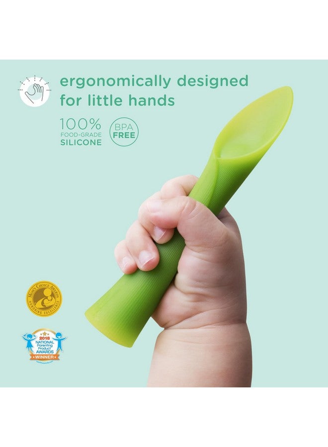 أولا بيبي ملعقة تدريب ناعمة من أولابابي مصنوعة من السيليكون بنسبة 100% لفطام الطفل التلقائي، عبوة من قطعتين (مرجاني/أرجواني فاتح) - Image 1