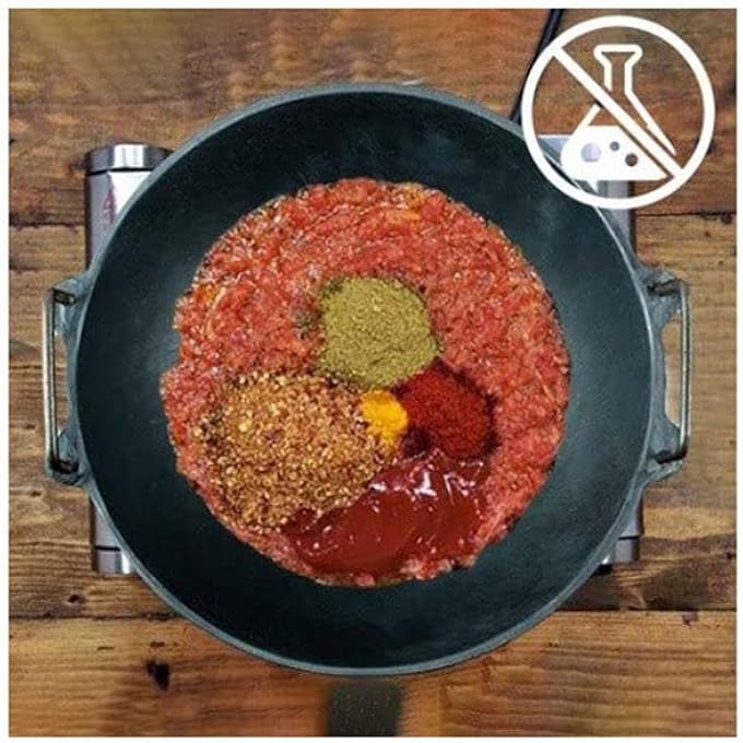 ايدا مقلاة كاداي كاداي فائقة النعومة من الحديد الزهر، مُتبلة مسبقًا للطهي والقلي العميق، لوها كاداي غير لاصقة بشكل طبيعي، مقاس 7 بوصات - Image 5