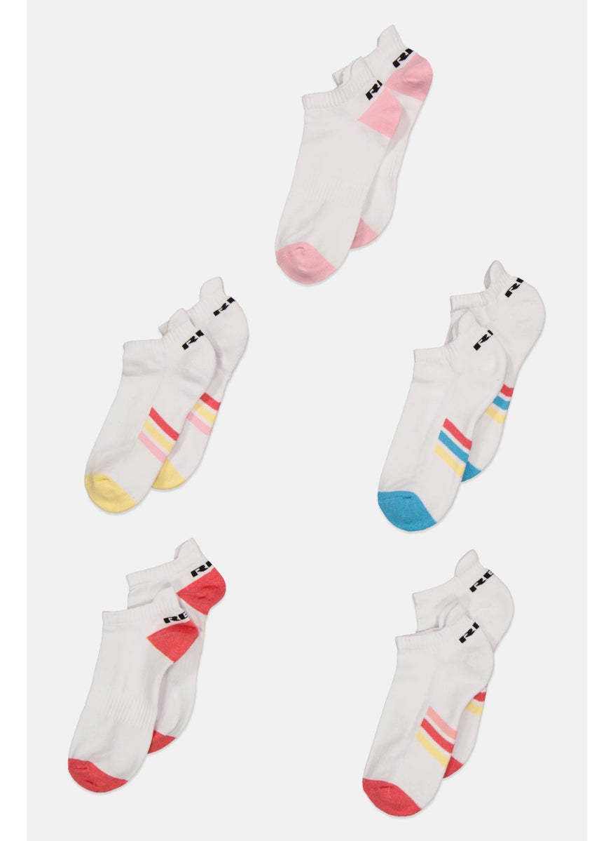 RBX - Women 5 Pair Brand Logo Ankle Socks, White Combo - Image 1