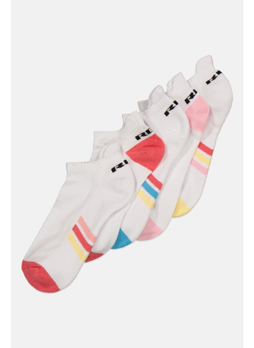 RBX - Women 5 Pair Brand Logo Ankle Socks, White Combo - Image 1