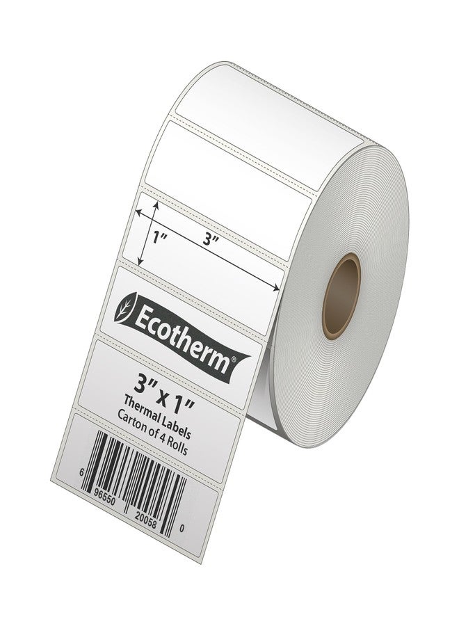 Ecotherm ملصقات حرارية 3 بوصات × 1 بوصة | 4 لفات | 5240 ملصقًا | متوافقة مع طابعات الملصقات الحرارية من زيبرا، مونبين، رولو، جودكس، أركسكان، آي دي بي آر تي، أوفنوفا وغيرها | ملصقات لاصقة بيضاء فارغة من إيكوثيرم - Image 3
