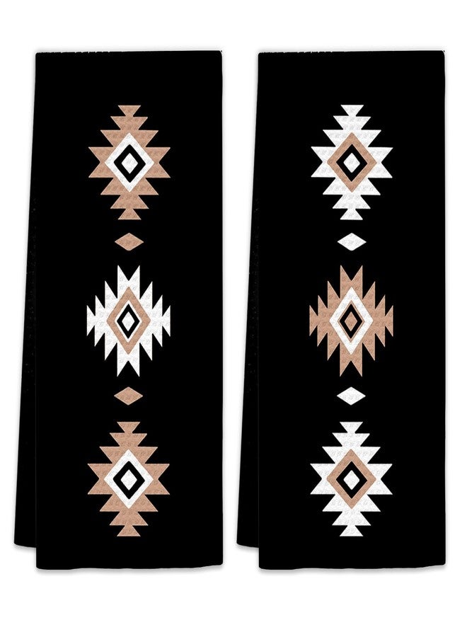 FIicy Black Western Aztec Kitchen Towels Set of 2 - Western Southwestern Decor Hand Towels, Native American Decorative Hand Towel for Bathroom Kitchen, Retro Western Home KitchenDecor(16x24 Inch) - Image 1