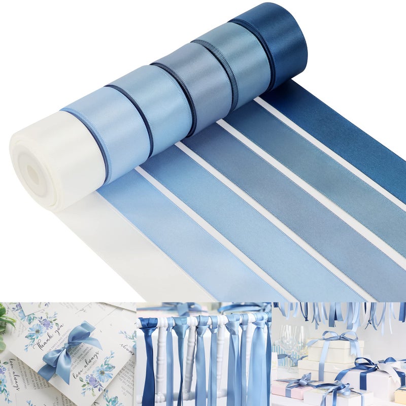 HUIHUANG Dusty Blue Ribbon Set Double-Faced Satin Ribbon 1 inch Dusty Blue Wedding Ribbons for Flower Bouquet Wedding Bridal Shower Baby Shower Decor Hairs Gift Wrap Crafts- 6 Color X 5 Yards Each - Image 1