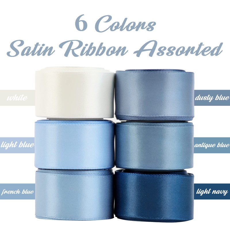 HUIHUANG Dusty Blue Ribbon Set Double-Faced Satin Ribbon 1 inch Dusty Blue Wedding Ribbons for Flower Bouquet Wedding Bridal Shower Baby Shower Decor Hairs Gift Wrap Crafts- 6 Color X 5 Yards Each - Image 5