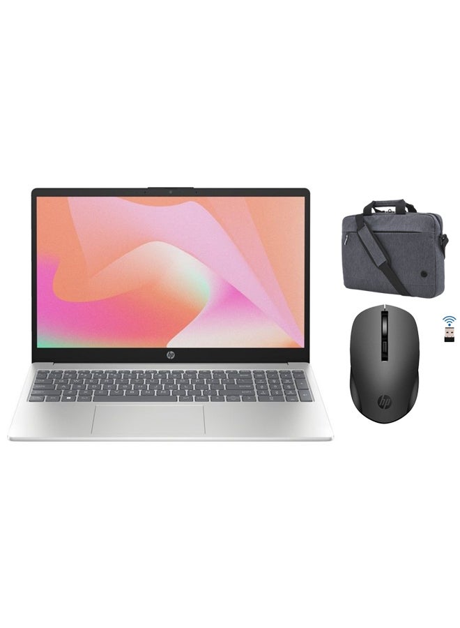HP لاب توب 15-fd0021nx بـ 15.6 بوصة الدقة العالية شاشة, إنتل نواة i3-1315U معالج / 4جيجابايت ذاكرة عشوائية دي دي آر / 256جيجابايت وحدة تخزين صلبة / دوس بدون ويندوز / إنتل يو اتش دي رسوميات بـ حقيبة إتش بي بريلود + ماوس إتش بي. الإنجليزية/العربية - Image 1