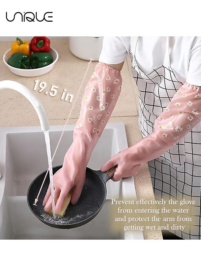 Unique Dishwashing Cleaning Gloves 3 Pairs-Reusable Rubber Gloves Non-Slip Laundry Kitchen Gardening Household Gloves, for Kitchen Cleaning Pet Care and more (Long Cuff)  - Image 2