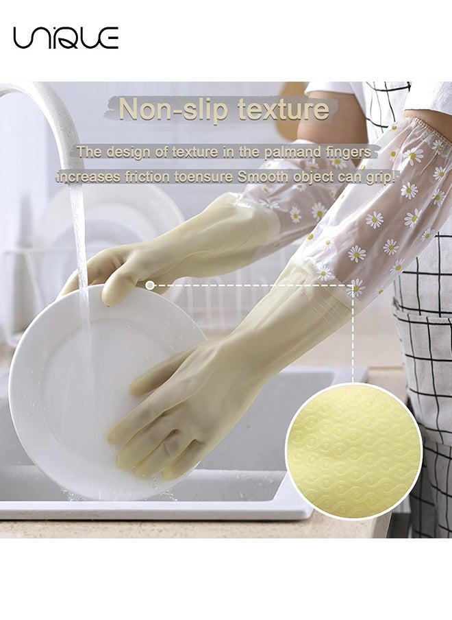 Unique Dishwashing Cleaning Gloves 3 Pairs-Reusable Rubber Gloves Non-Slip Laundry Kitchen Gardening Household Gloves, for Kitchen Cleaning Pet Care and more (Long Cuff)  - Image 3