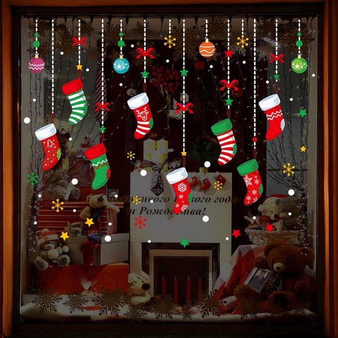MERRY CHRISTMAS GARTER WINDOW GLASS DECORATION STICKERS 2025 NEW HOLIDAY REMOVABLE DRESS UP DIY STATIC WINDOW CLINGS DECALS FOR LIVING ROOM BEDROOM SHOP