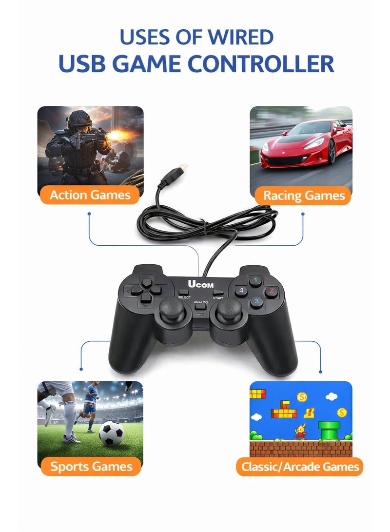 Ucom Wired USB Game Controller – Joystick for PC & Laptop | Plug & Play Gaming Gamepad | Ergonomic Design - Image 2