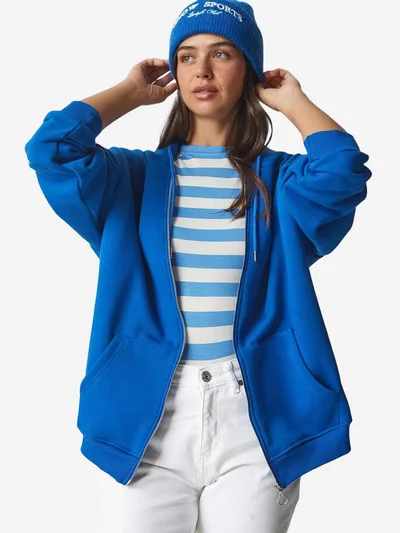 Happiness İstanbul ISTANBUL Oversized Hooded Zip-Up Sweatshirt with Pockets