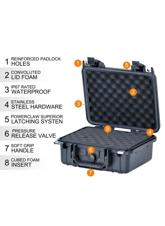 Portable All Weather IP67 Waterproof Protective Case,Hard Camera Case,Dry Case with Customizable Foam,Fit Use Of Drones,Camera,Equipments,10.62 x9.68x4.87inches,Elegant Black