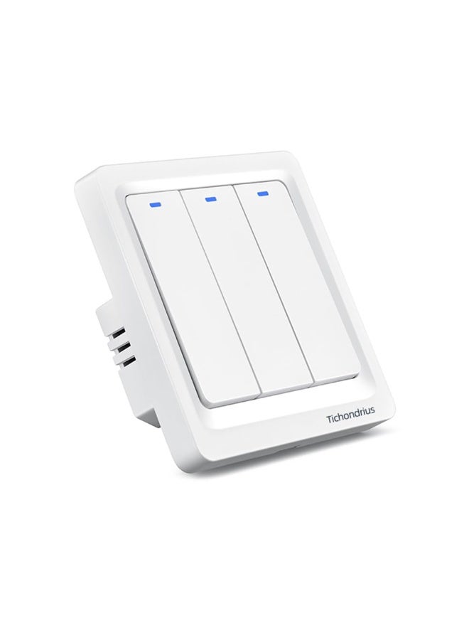 Tichondrius WiFi Smart Light Switch, Wireless Smart Wall Switch with Remote Control and Timer, Compatible with Alexa, Easy Installation, Neutral Wire Required (3 Gang Switch) - White - Image 1
