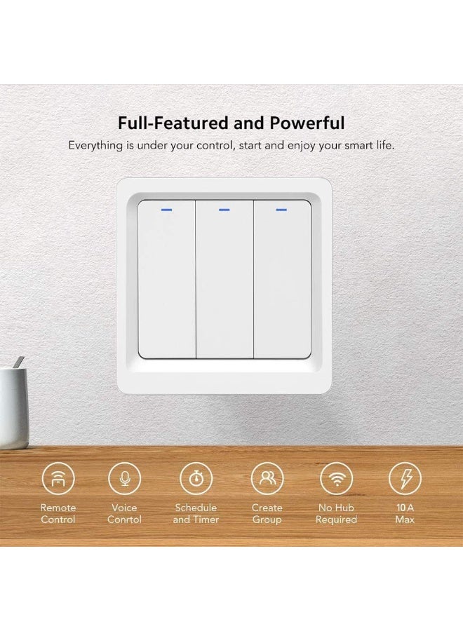 Tichondrius WiFi Smart Light Switch, Wireless Smart Wall Switch with Remote Control and Timer, Compatible with Alexa, Easy Installation, Neutral Wire Required (3 Gang Switch) - White - Image 5