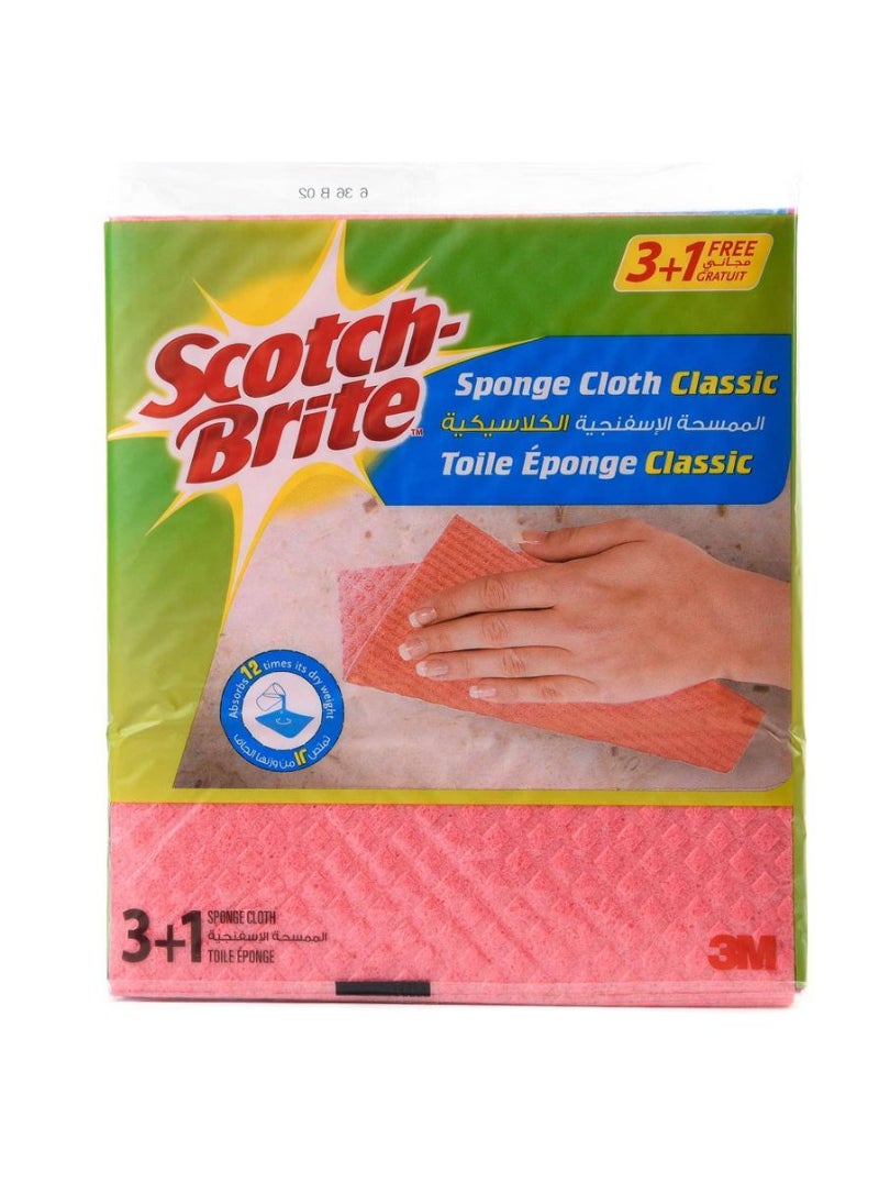 Scotch Brite Classic Pink Sponge Cloth 3 + 1 Pack 4Pcs