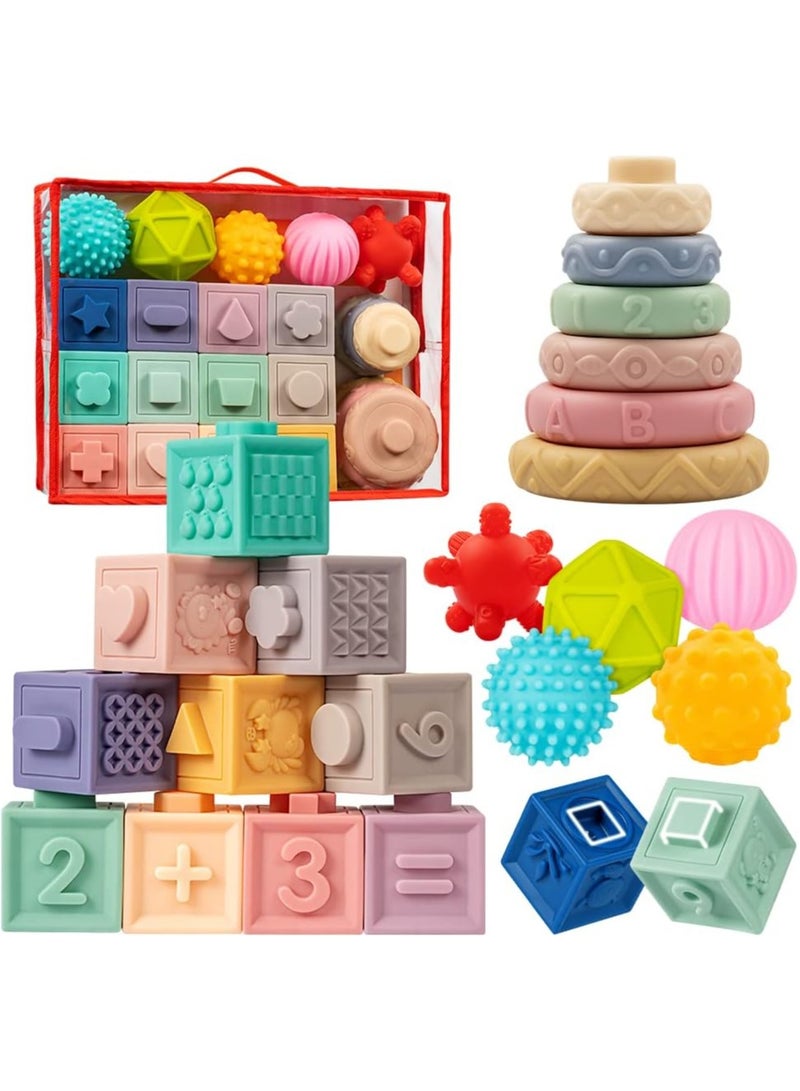 Baby Toys 6-12 Months, Montessori Toy for Babies 6-12 Months, Incl Stacking Building Blocks  Soft Infant Teething Toys  Sensory Balls for Toddlers 0-3-6-9-12 Month - Image 1