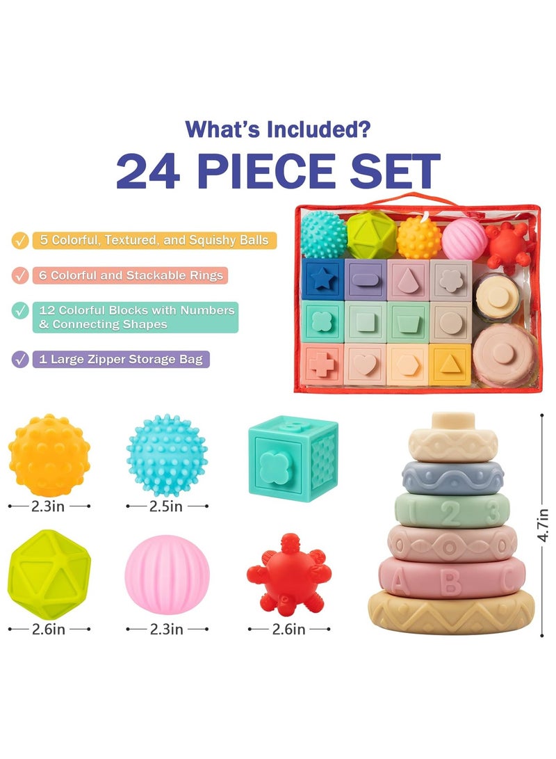Baby Toys 6-12 Months, Montessori Toy for Babies 6-12 Months, Incl Stacking Building Blocks  Soft Infant Teething Toys  Sensory Balls for Toddlers 0-3-6-9-12 Month - Image 3