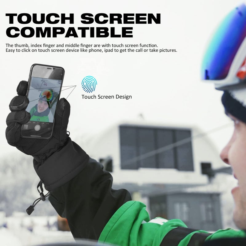 MCTi Waterproof Mens Ski Gloves Winter Warm 3M Thinsulate Snowboard Snowmobile Cold Weather Gloves Black X-Large - Image 5