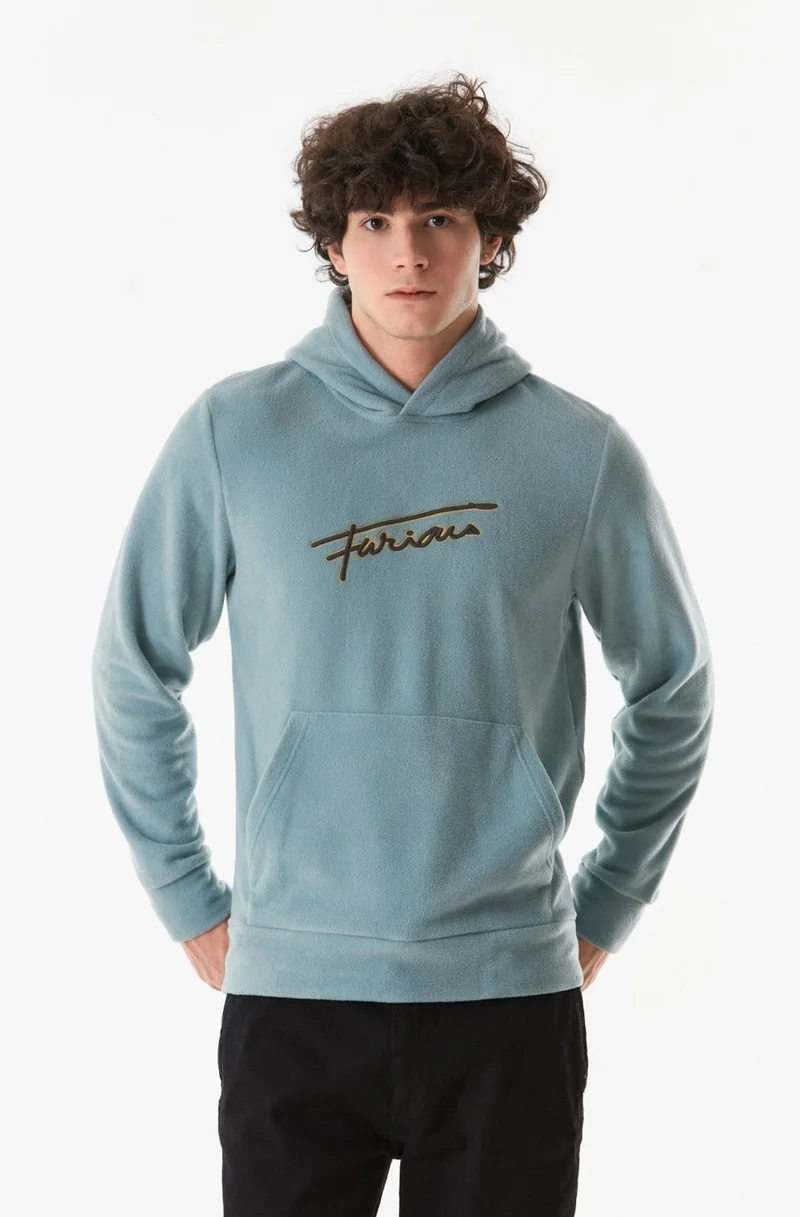 FullaModa Letter Embroidered Kangaroo Pocket Hooded Polar Fleece Sweatshirt