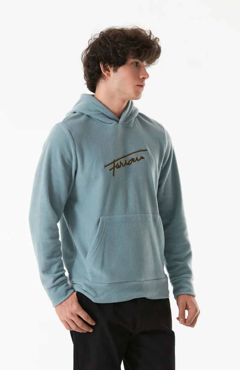 FullaModa Letter Embroidered Kangaroo Pocket Hooded Polar Fleece Sweatshirt