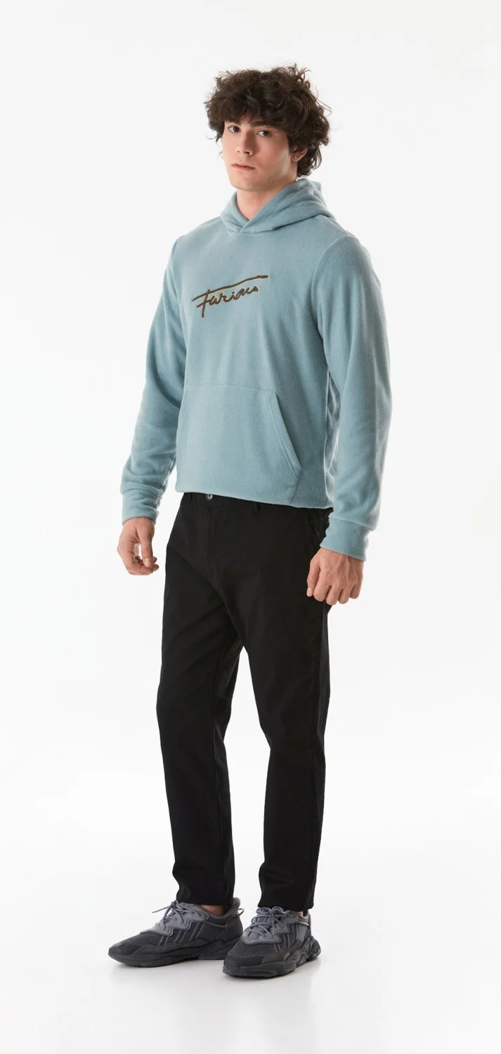 FullaModa Letter Embroidered Kangaroo Pocket Hooded Polar Fleece Sweatshirt