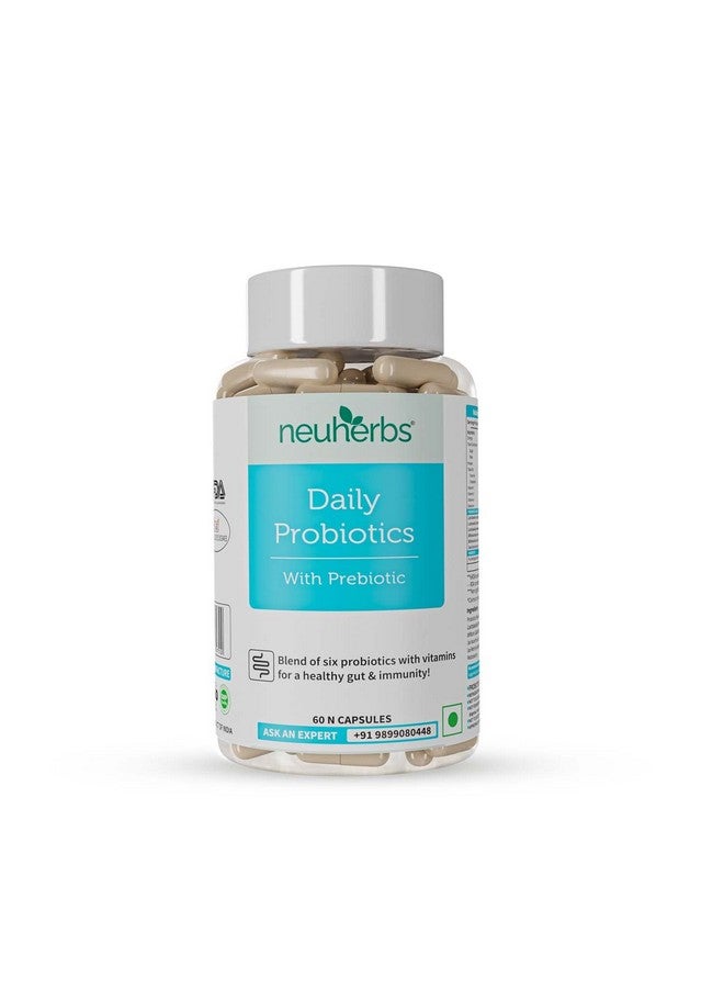 Neuherbs Acidophilus Daily Probiotics with Prebiotic, Blend of six healthy Probiotics (20 Billion CFU) with added Vitamin C, E & Selenium | For Immunity & Gut Health, Capsules 60 Count for Women & Men - Image 1