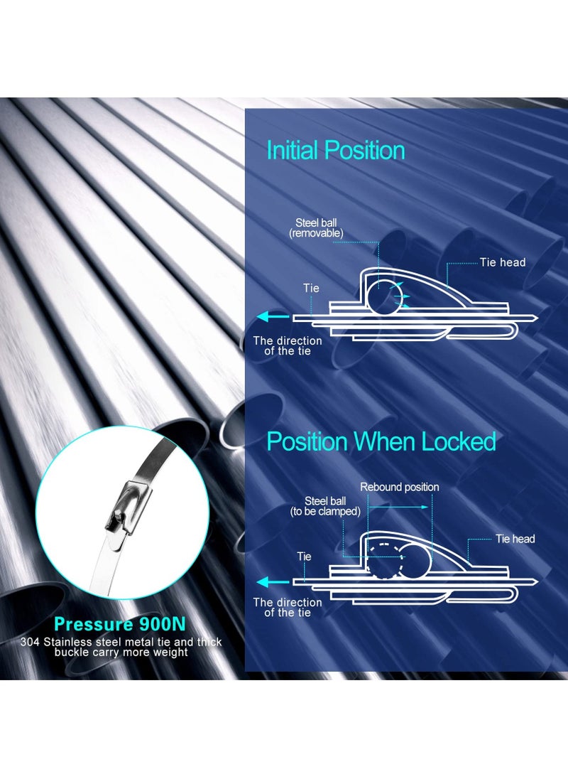 Stainless Steel Cable Tie Gun, Adjustable Cable Tie Gun with 100 Pcs Stainless Steel Cable Ties for Fastening Cables and Pipes Self-Locking Zip Ties Kit Metal Zip Tie Tool Kit - Image 3