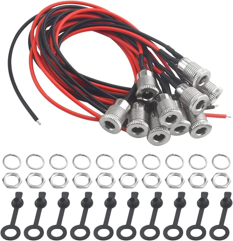 WMYCONGCONG WMYCONGCONG 10 PCS 55 x 21mm DC Power Jack Cord Socket Threaded Female Mount Connector Adapter with Waterproof Cover Cap  - Image 1