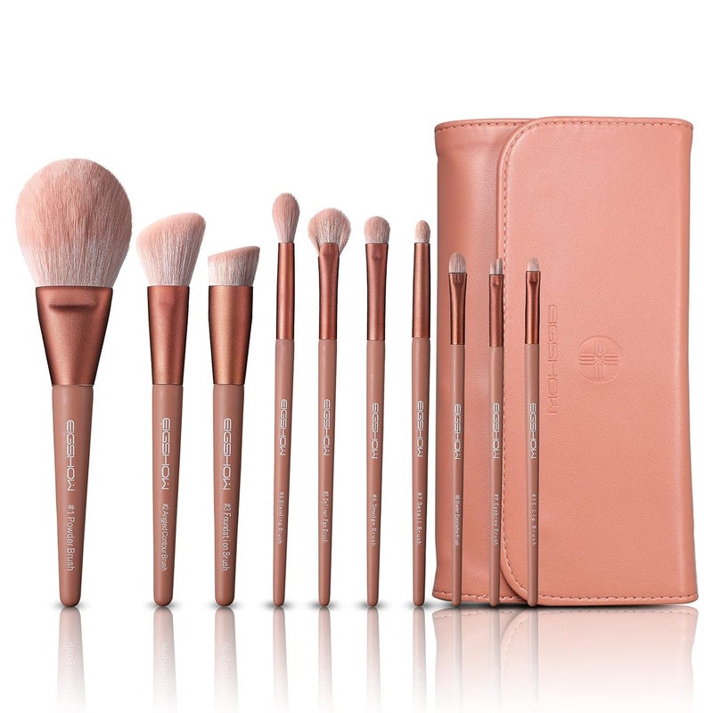 EIGSHOW Makeup Brushes EIGSHOW Professional Makeup Brush Set with Leather Cosmetic Bag for Makeup BeginnerArtist Powder Contour Foundation Blending Smudge Eyeshadow Brush  Synthetic Vegan Bristles - Image 1
