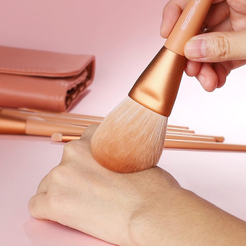 EIGSHOW Makeup Brushes EIGSHOW Professional Makeup Brush Set with Leather Cosmetic Bag for Makeup BeginnerArtist Powder Contour Foundation Blending Smudge Eyeshadow Brush  Synthetic Vegan Bristles - Image 4