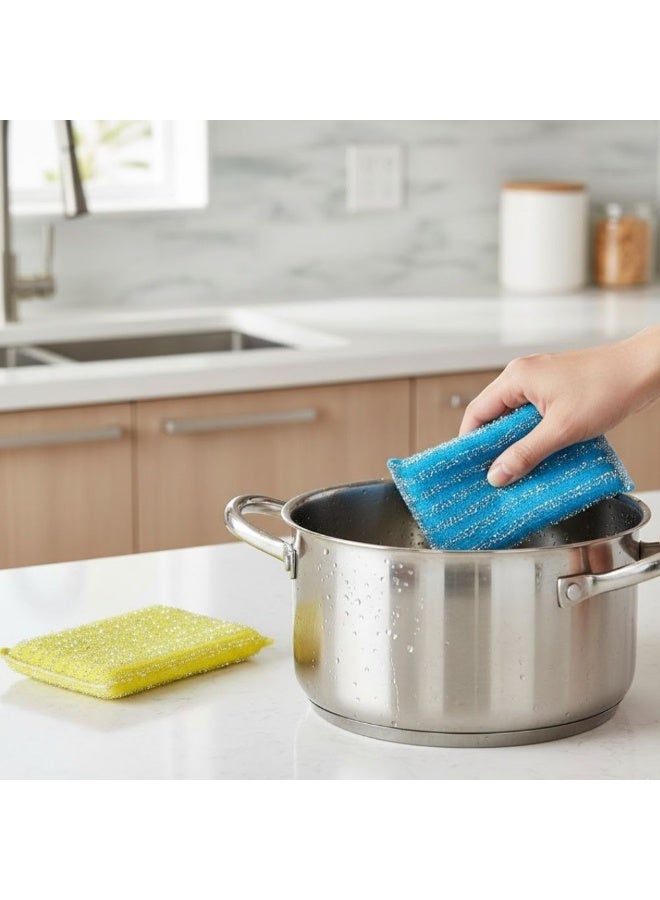 AMM 4PCS Heavy Duty Kitchen Sponge Scrubber – Non-Scratch Dish & Pot Washing Scouring Sponge, Hand-Friendly Multi-Purpose Sink Cleaner, Multi-Color (Yellow, Blue, Red, Pink) - Image 4